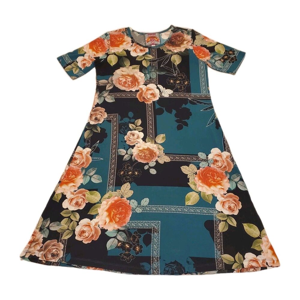 Johnny Was Womens Sz Small Knee Length Floral Swing Dress Hippie Bohemian Black